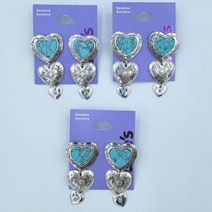 Claire's Silver & Turquoise Heart Earrings NEW #0011 0012 0013
